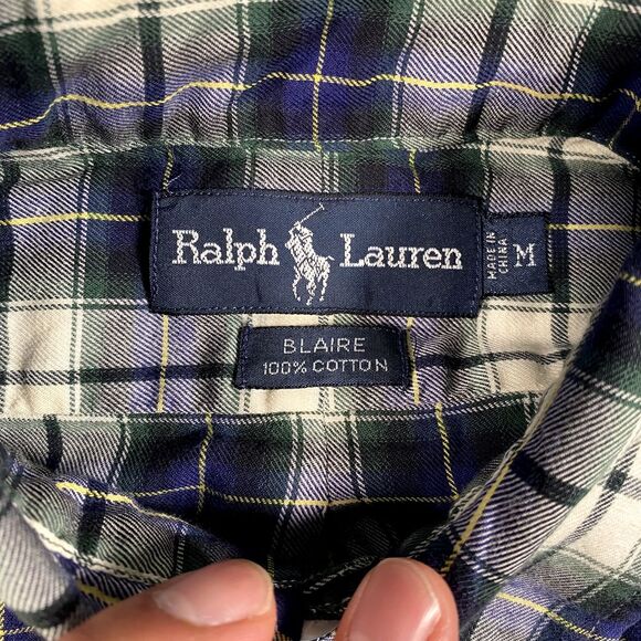 Polo Ralph Lauren Mens Medium Plaid Oxford Button up Shirt Blaire Lightweight - Picture 5 of 9